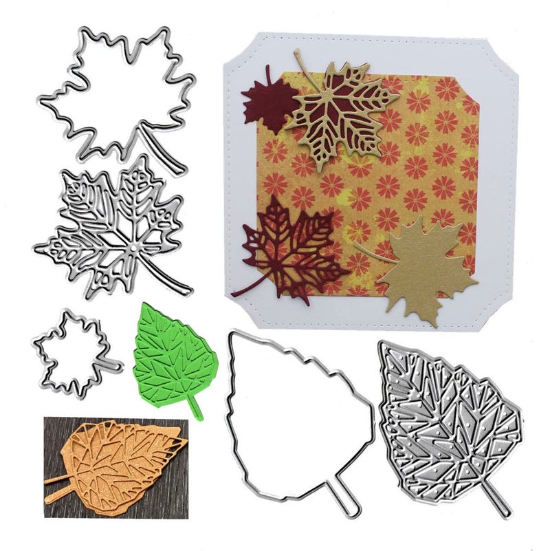 5pcs 3D Maple Leaves Cutting Dies Autumn Fall Leaves Die Cuts Metal Embossing Stencils Template Mould for Card Scrapbooking and DIY Craft Album Paper Card Decor