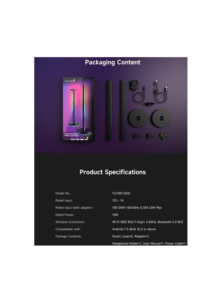 يلايت ييلايت شريط إضاءة RGBIC - شريطان ذكيان مزدوجان، 16 مليون لون، مزامنة الموسيقى والألعاب، تحكم صوتي وتطبيقي، إضاءة ثلاثية الجوانب، ارتفاع 16 بوصة، مناسب للتلفزيون أو الكمبيوتر الشخصي أو غرفة الألعاب - Image 1