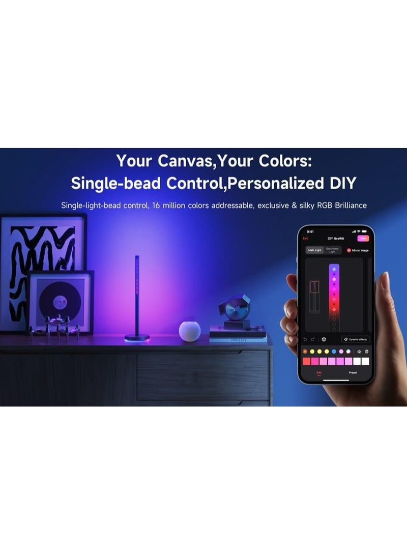 يلايت ييلايت شريط إضاءة RGBIC - شريطان ذكيان مزدوجان، 16 مليون لون، مزامنة الموسيقى والألعاب، تحكم صوتي وتطبيقي، إضاءة ثلاثية الجوانب، ارتفاع 16 بوصة، مناسب للتلفزيون أو الكمبيوتر الشخصي أو غرفة الألعاب - Image 4