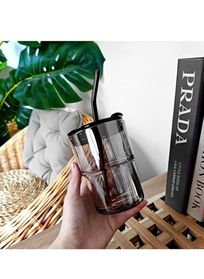 Liying 350ml Glass Coffee Tumbler with Straw and Lid Sealed Carry on, Glass Iced Coffee Cup, Leak-Proof Glass Tumbler Cup, Reusable Smoothie Mugs for Cold & Hot Drinks, Coffee, Tea, Shake (Black)  - Image 4