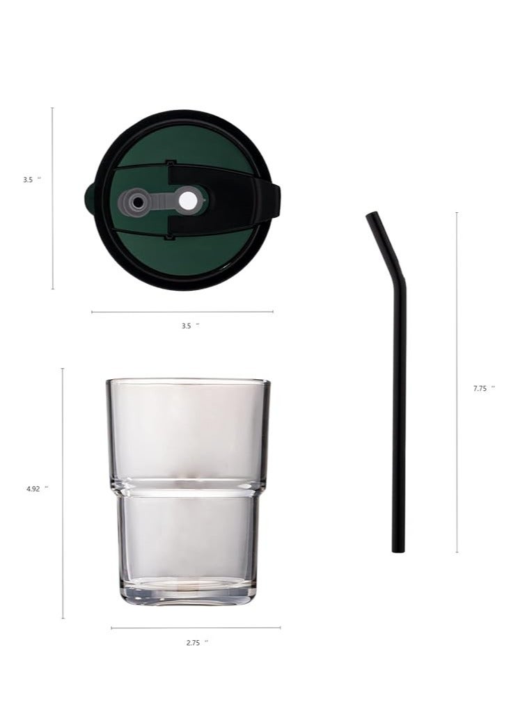 Liying 350ml Glass Coffee Tumbler with Straw and Lid Sealed Carry on, Glass Iced Coffee Cup, Leak-Proof Glass Tumbler Cup, Reusable Smoothie Mugs for Cold & Hot Drinks, Coffee, Tea, Shake (Black)  - Image 2