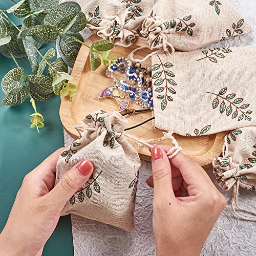 KISSITTY 50 Pack Cotton Cloth Storage Bags with Drawstring Easter 3.9x5.5 Inch Leaf Printed Reusable Jewelry Gift Pouches for Wedding Party Favor - Image 3