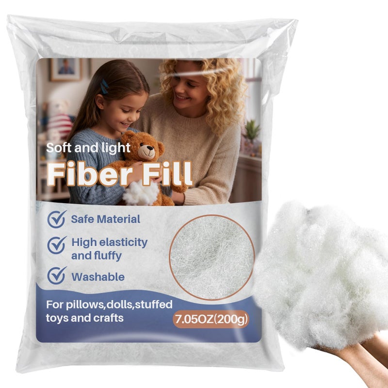 RAINFLOW Polyester Fiberfill Stuffing, 7.05oz Polyfill for Pillow Stuffing, Stuffed Animals and DIY Crafts, Firm Support Filling for Small Dolls, Cushions and Sewing Projects - Image 1