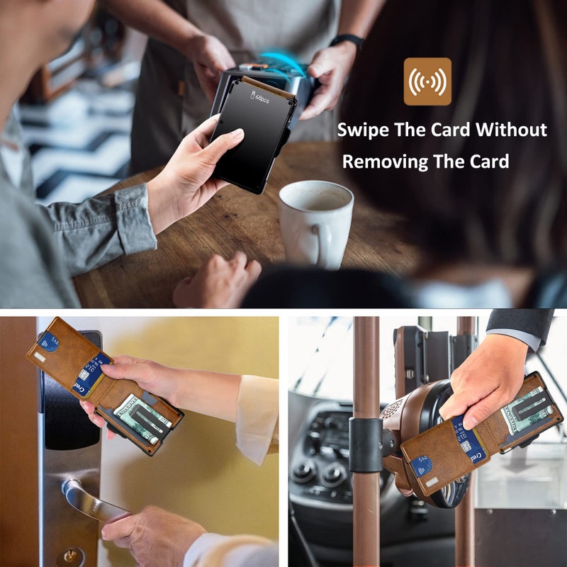 umoven محفظة أوموفن للرجال - مع مشبك نقود جلد رفيع حامل بطاقات ائتمان مانع RFID محفظة قابلة للطي (بني) - Image 5