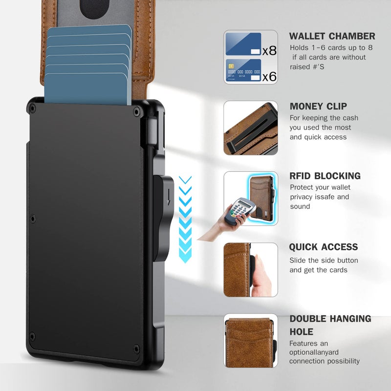 umoven محفظة أوموفن للرجال - مع مشبك نقود جلد رفيع حامل بطاقات ائتمان مانع RFID محفظة قابلة للطي (بني) - Image 3