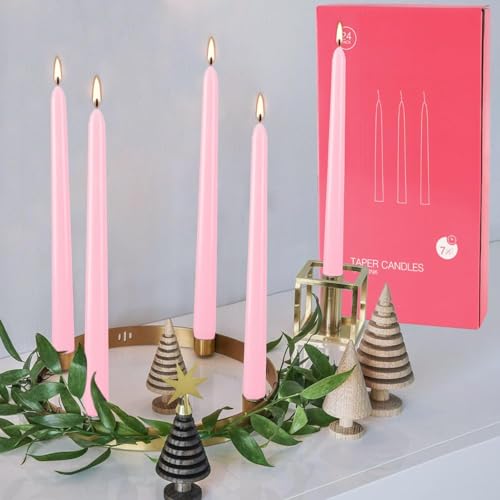 YOROXRG 24 Pack Pink Taper Candles, 7-8 Hours Burn Time, Unscented, Smokeless and Dripless, 0.75 x 10 Inch Dinner Candle Set for Household, Wedding, Party and Home Décor Candlesticks - Image 4