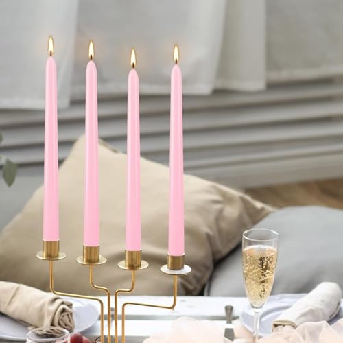 YOROXRG 24 Pack Pink Taper Candles, 7-8 Hours Burn Time, Unscented, Smokeless and Dripless, 0.75 x 10 Inch Dinner Candle Set for Household, Wedding, Party and Home Décor Candlesticks - Image 3