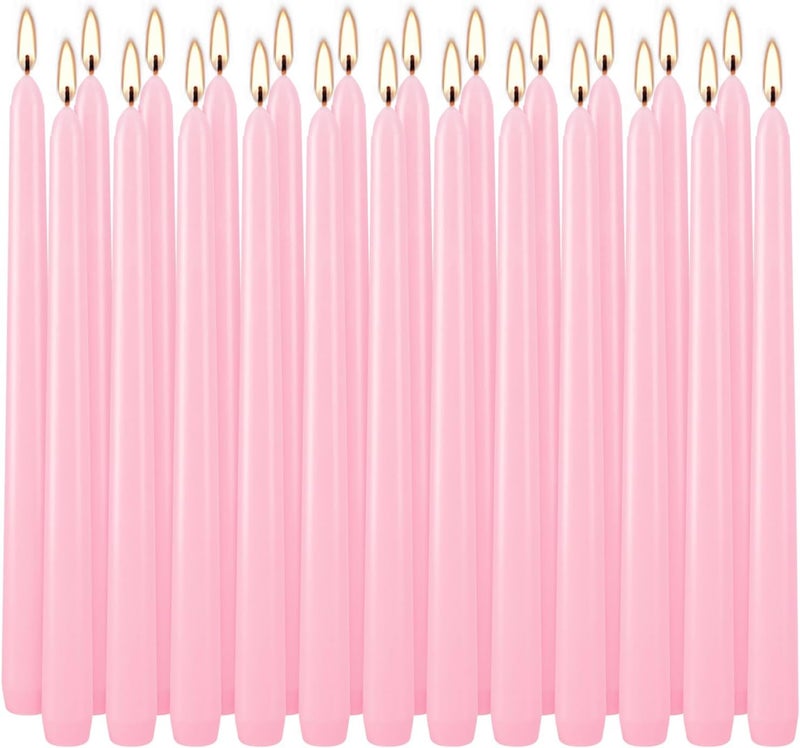 YOROXRG 24 Pack Pink Taper Candles, 7-8 Hours Burn Time, Unscented, Smokeless and Dripless, 0.75 x 10 Inch Dinner Candle Set for Household, Wedding, Party and Home Décor Candlesticks - Image 1