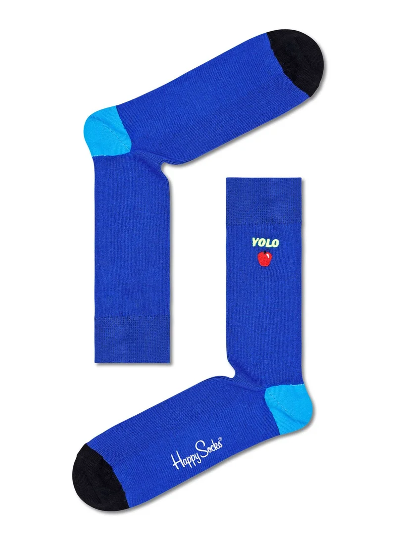 Happy Socks RIBBED EMBROIDERY YOLO SOCK