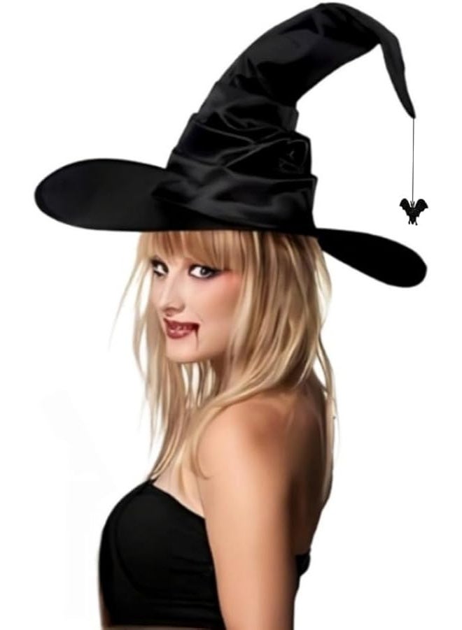 AUTOYSUR Witch Hat,Black Large Ruched Witch Hat,Spider Pendant Top Hat,Novelty Cosplay Accessories, for Women Men Wizard Cosplay Costume Accessories,45 * 45 * 37cm - Image 1