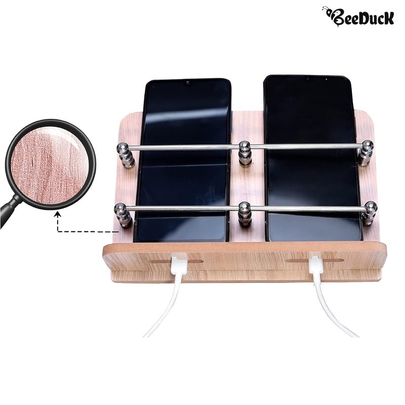 BeeDuck ® Wooden Double Mobile & Remote Holder Stand, TV & AC Remote Holding, Keys Hanging at Home, Office, Bedroom, Hotel - Wall Mount Multipurpose Stand - Image 3