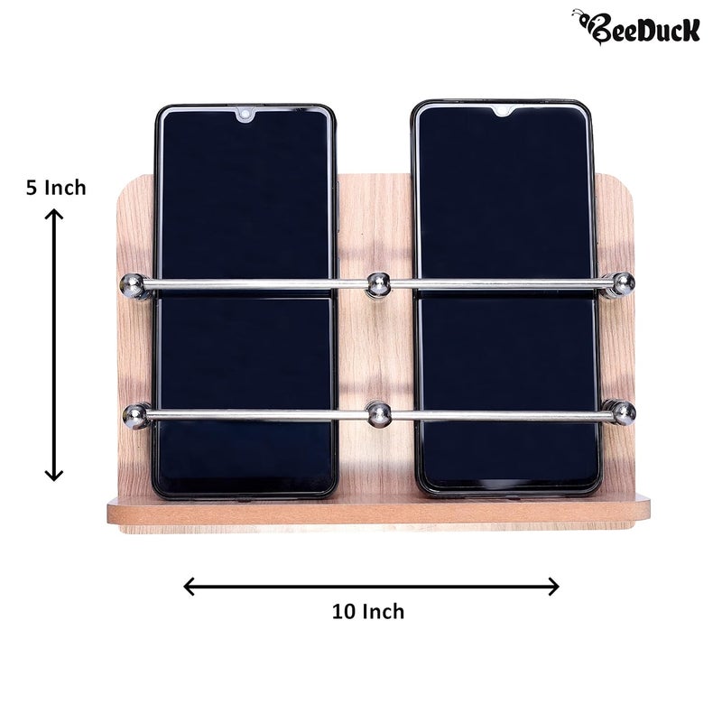 BeeDuck ® Wooden Double Mobile & Remote Holder Stand, TV & AC Remote Holding, Keys Hanging at Home, Office, Bedroom, Hotel - Wall Mount Multipurpose Stand - Image 5