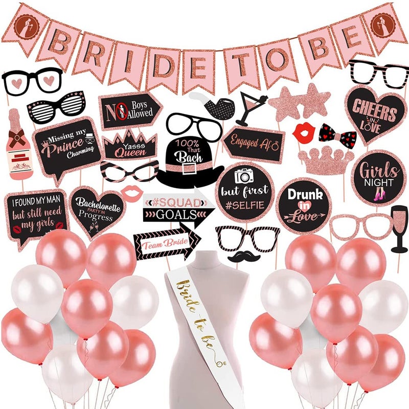 Party Propz Party Propz Bride To Be Decoration Set Combo -73Pcs Rose Gold Bachelorette Party Decorations | Bride To Be Props | Bride To Be Sash | Bride To Be Banner (Cardstock) | Bride To Be Balloon - Image 1