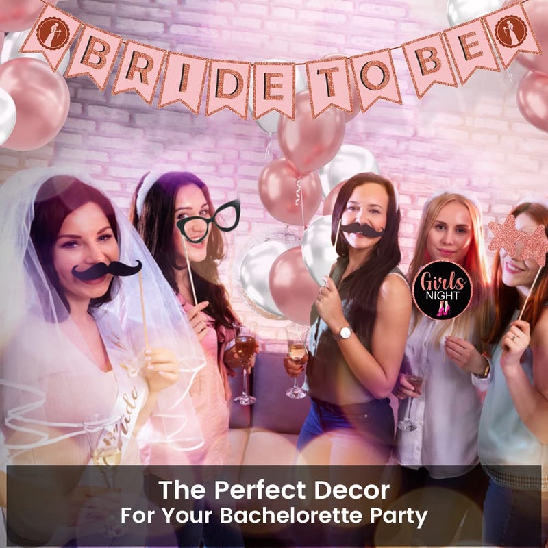 Party Propz Party Propz Bride To Be Decoration Set Combo -73Pcs Rose Gold Bachelorette Party Decorations | Bride To Be Props | Bride To Be Sash | Bride To Be Banner (Cardstock) | Bride To Be Balloon - Image 2
