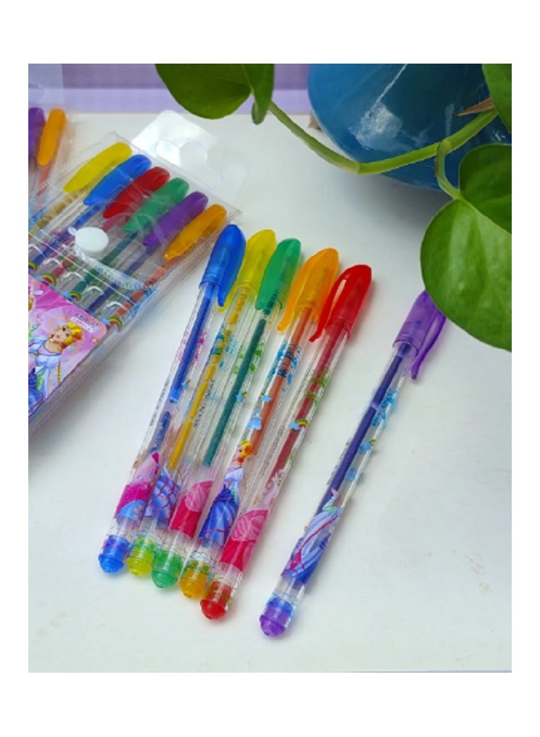 قلم جاف 6 قطع متعددة الالوان 6 الوان اقلام كرتوني - Image 1
