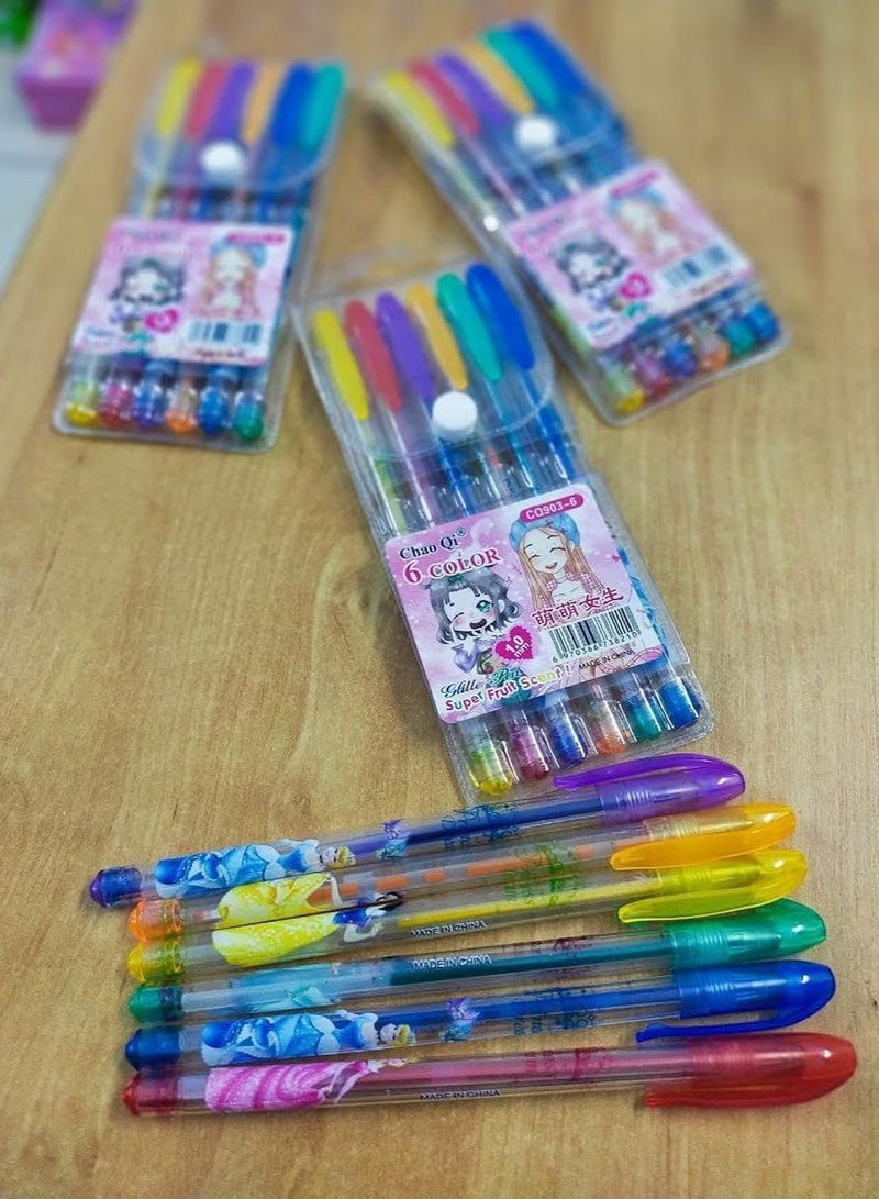 قلم جاف 6 قطع متعددة الالوان 6 الوان اقلام كرتوني - Image 2