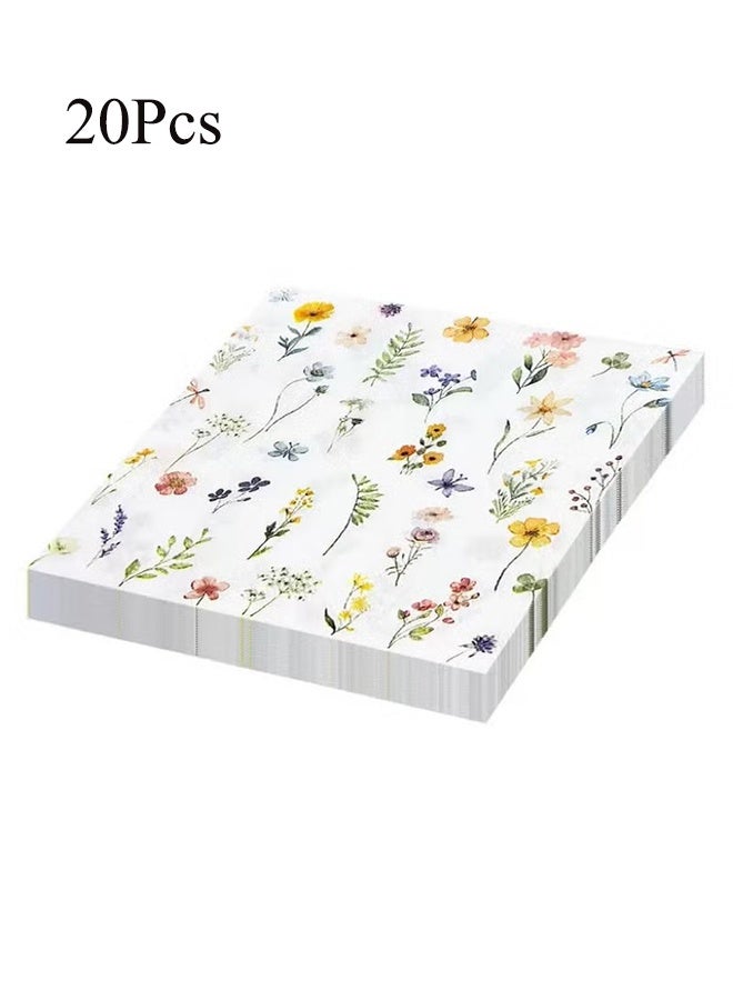 YJ 20 pieces fall floral napkins disposable vintage floral paper napkins for summer fall party supplies - Image 1