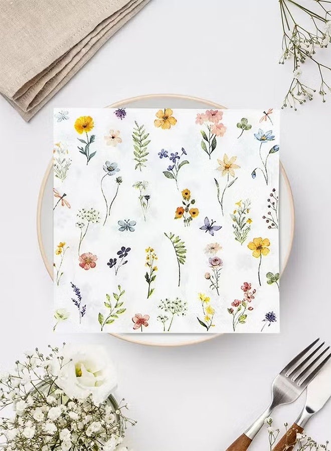 YJ 20 pieces fall floral napkins disposable vintage floral paper napkins for summer fall party supplies - Image 3