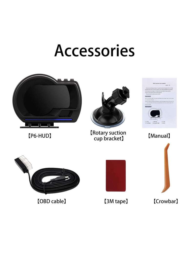 Car HUD Head Up Display P6, OBD+GPS Smart Gauge, Works Great for Most Cars