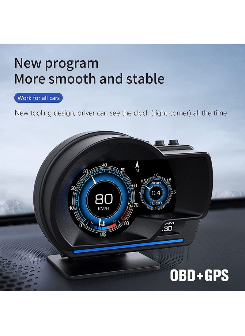 Car HUD Head Up Display P6, OBD+GPS Smart Gauge, Works Great for Most Cars