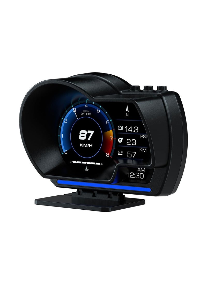 Car HUD Head Up Display P6, OBD+GPS Smart Gauge, Works Great for Most Cars