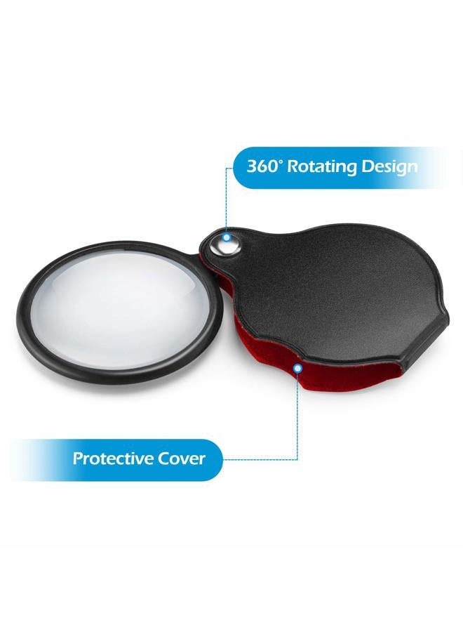 PHICANT Upgrade PHICANT 2PCS Mini Pocket Magnifying Glass – Small Magnifying Glasses with Protective Leather, 360 Degree Rotating, Foldable, Ideal for Reading/Studying/Repairing/Hobbies/Jewelry/Painting - Image 4