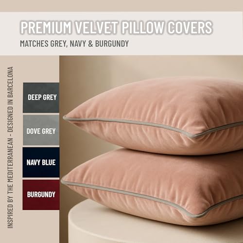 Blau Marité 2 Pack Velvet Decorative Throw Pillow Covers, 12"x20", Pink and Grey, Solid, Modern, Contrast Piping, Indoor Use, Bedroom & Living Room - Image 2