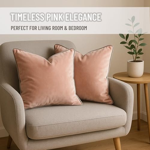 Blau Marité 2 Pack Velvet Decorative Throw Pillow Covers, 12"x20", Pink and Grey, Solid, Modern, Contrast Piping, Indoor Use, Bedroom & Living Room - Image 4
