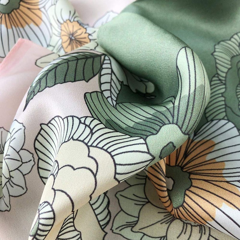 MEISEE Pure Mulberry Silk Scarfs Women Small Square Scarf 21" x 21" Breathable Lightweight Neckerchief Printed Headscarf (D-50 (Hand-painted flowers) - Image 4