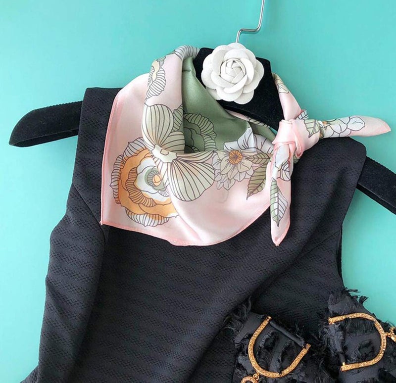 MEISEE Pure Mulberry Silk Scarfs Women Small Square Scarf 21" x 21" Breathable Lightweight Neckerchief Printed Headscarf (D-50 (Hand-painted flowers) - Image 3