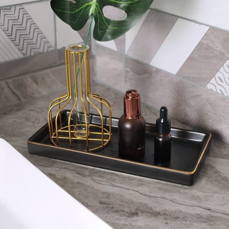 HANKOR 10 x 5 Ceramic Bathroom Tray for Countertop, Decorative Vanity Tray for Dresser Tops, Small Rectangular Trays for Perfume, Candle, Jewelry, Cosmetics (Black) - Image 2