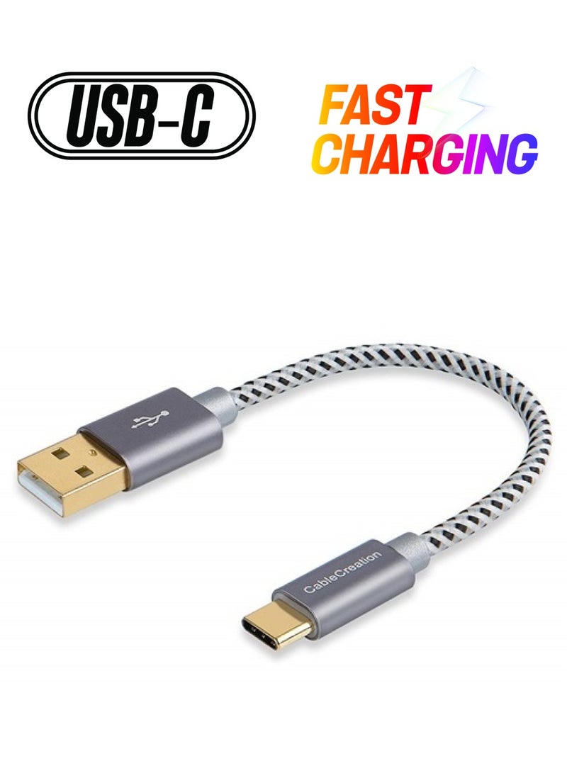 CableCreation [عبوة من قطعتين] كابل USB C قصير بطول 0.5 قدم، كابل USB A إلى USB C، كابل USB إلى C، كابل شحن سريع مضفر 3 أمبير 480 ميجابت في الثانية، بيانات لجهاز MacBook Air Stylus Pen Pixel Galaxy S22 Ultra S21، 15 سم، رمادي - Image 1