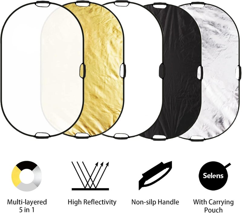 Selens 5-in-1 Oval Reflector with Handle for Photography Photo Studio Lighting & Outdoor Lighting (59 x 39 Inch) - Image 2