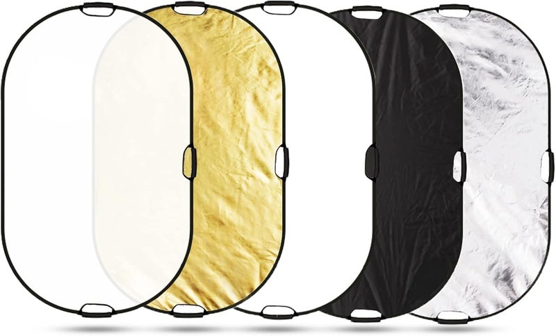 Selens 5-in-1 Oval Reflector with Handle for Photography Photo Studio Lighting & Outdoor Lighting (59 x 39 Inch) - Image 1