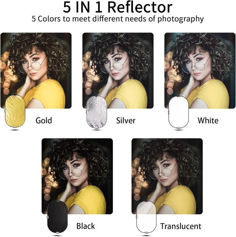 Selens 5-in-1 Oval Reflector with Handle for Photography Photo Studio Lighting & Outdoor Lighting (59 x 39 Inch) - Image 4