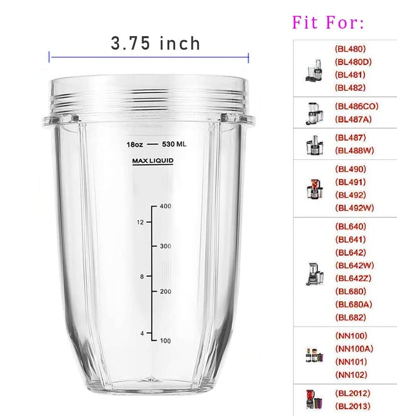 ABTER Replacement 18oz Blender Cup with Sip & Seal Lid For Nutri Ninja BL450 BL456 BL480 BL482 BL640 BL642 BL682 BN401 BN751 BN801 Foodi SS101 SS151 SS351 SS401 SS400 Ninja Blender Auto IQ Blade, 2-Pack - Image 4