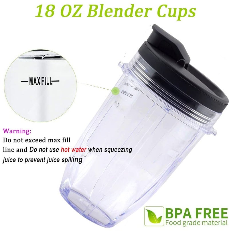 ABTER Replacement 18oz Blender Cup with Sip & Seal Lid For Nutri Ninja BL450 BL456 BL480 BL482 BL640 BL642 BL682 BN401 BN751 BN801 Foodi SS101 SS151 SS351 SS401 SS400 Ninja Blender Auto IQ Blade, 2-Pack - Image 5