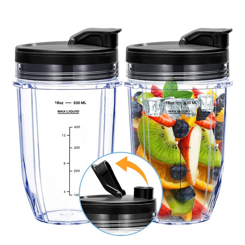 ABTER Replacement 18oz Blender Cup with Sip & Seal Lid For Nutri Ninja BL450 BL456 BL480 BL482 BL640 BL642 BL682 BN401 BN751 BN801 Foodi SS101 SS151 SS351 SS401 SS400 Ninja Blender Auto IQ Blade, 2-Pack - Image 1