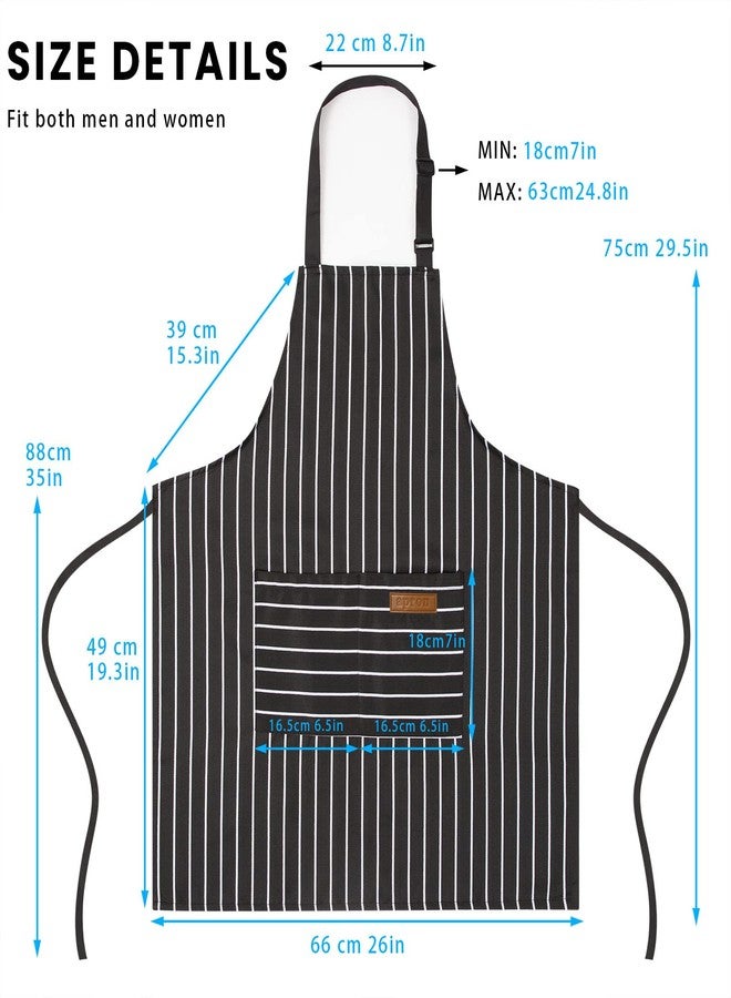 BeLuyi 2 Pack Adjustable Bib Apron with 2 Pockets Chef Cooking Kitchen Restaurant Aprons for Women Men (Black/Brown Stripes) - Image 2