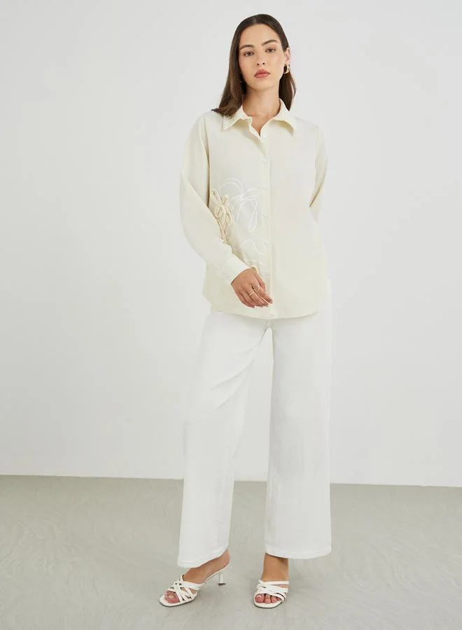 Take Two Take Two Floral Embroidered Long Sleeve Oversized Shirt