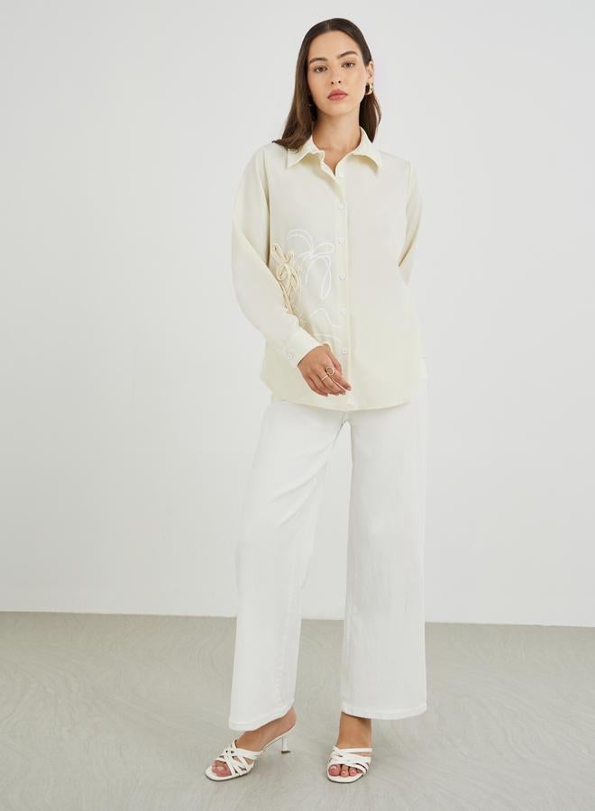 تايك تو قميص واسع بأكمام طويلة مطرز بالزهور - Image 2