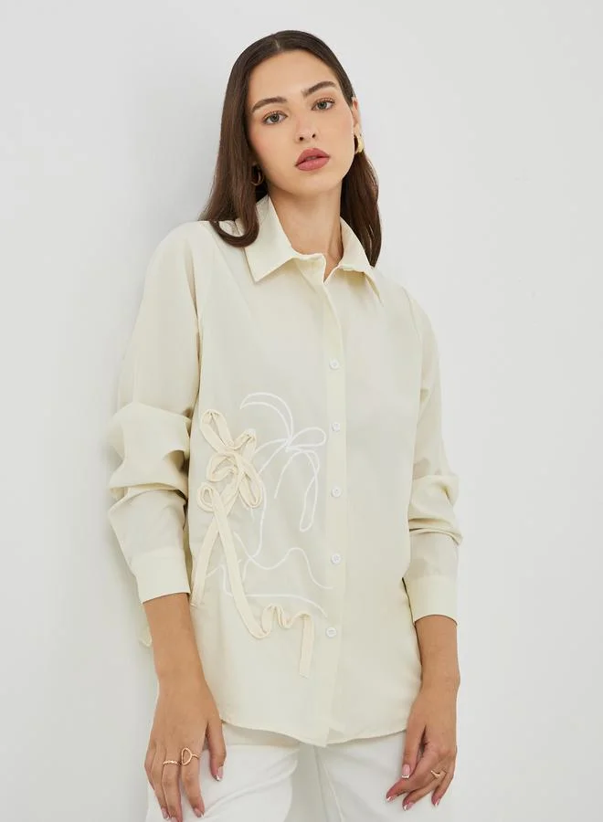 Take Two Take Two Floral Embroidered Long Sleeve Oversized Shirt