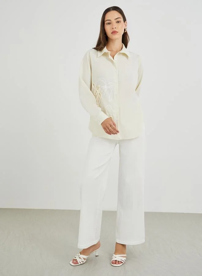 Take Two Floral Embroidered Long Sleeve Oversized Shirt