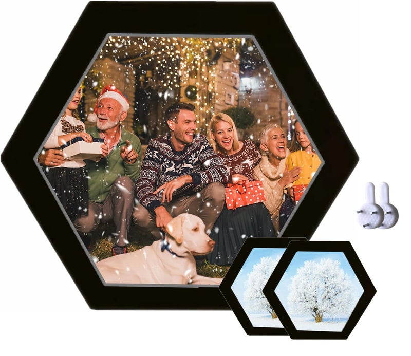 Hexagon Photo Frame 8 Inch Black - Light Durable Wood Acrylic Mdf Material Easy To Install Picture Frame For Home Office Hotels Galleries Gift Giving - Image 1