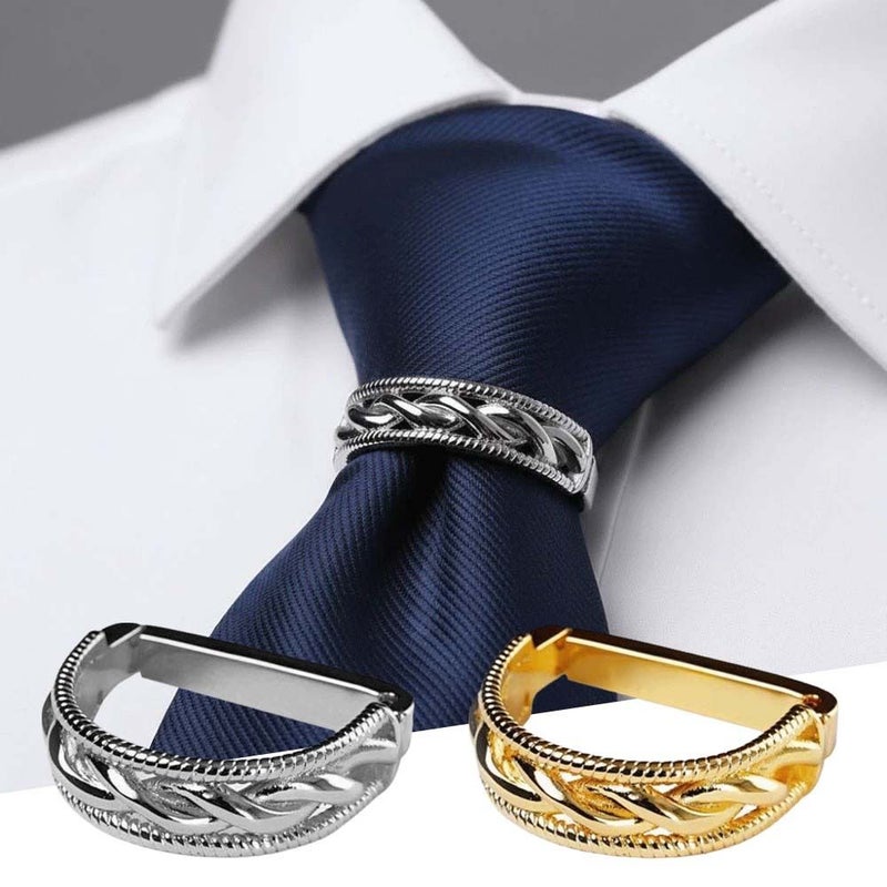 Men's Fashion Tie Clips D-shaped Tie Knot Fixation Vintage Alloy Fried Dough Twists Tie Buckle Gift Party Suit Accessories - Image 1