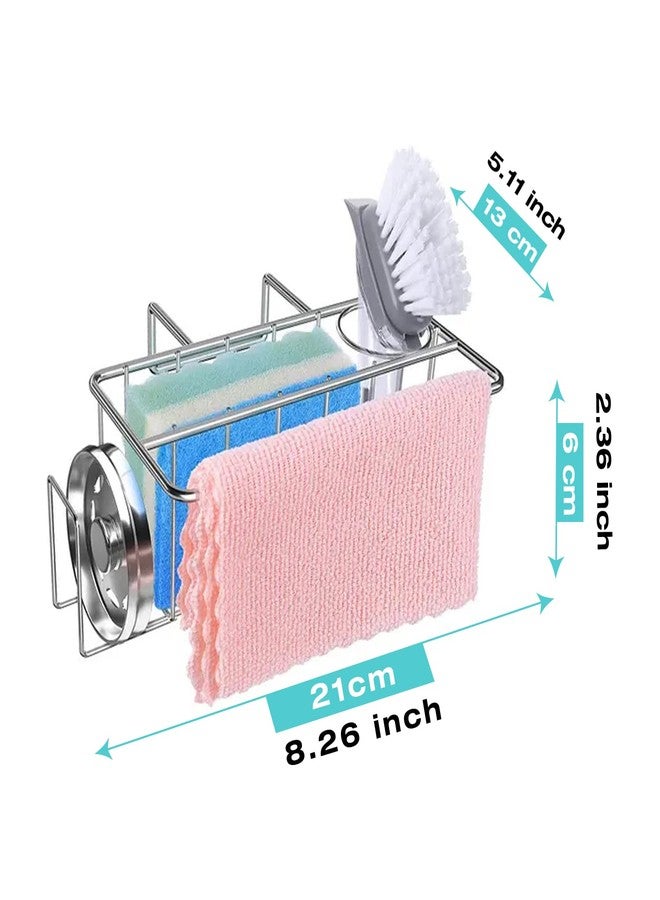 VIGOR PATH 4-in-1 Kitchen Sink Sponge Holder with Brush Holder, Dish Cloth Hanger, and Sink Plug Bracket - 304 Stainless Steel (Silver) - Image 5