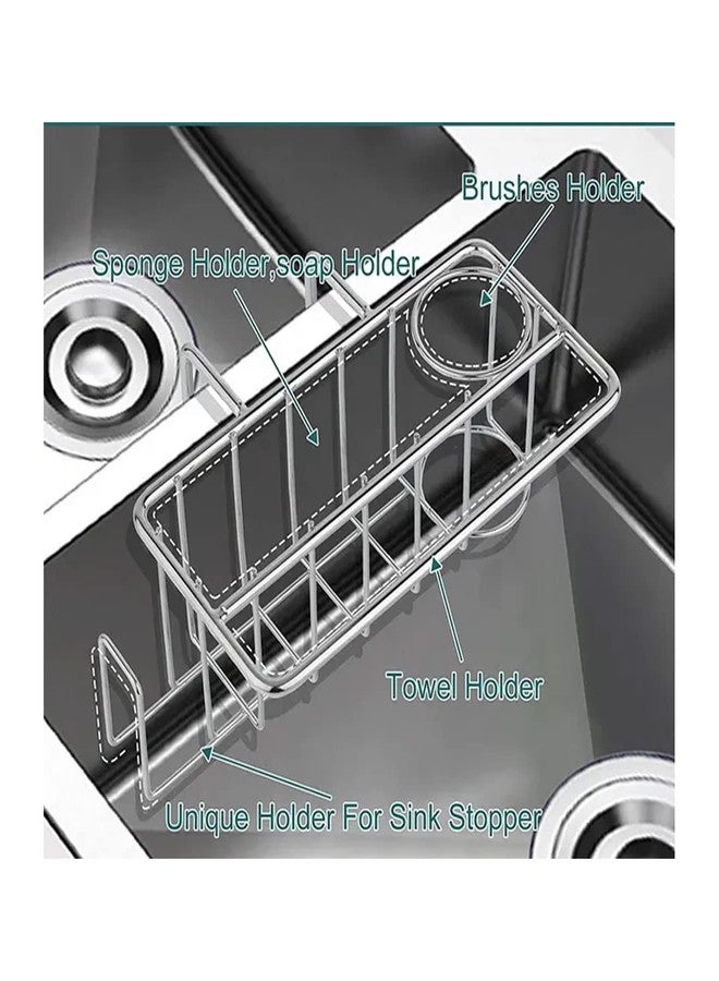 VIGOR PATH 4-in-1 Kitchen Sink Sponge Holder with Brush Holder, Dish Cloth Hanger, and Sink Plug Bracket - 304 Stainless Steel (Silver) - Image 4