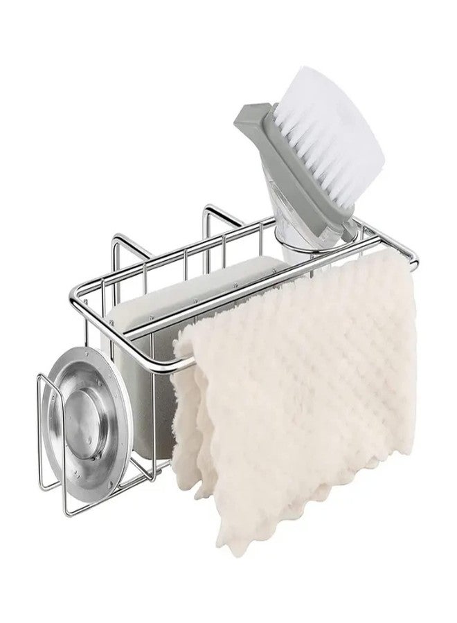 VIGOR PATH 4-in-1 Kitchen Sink Sponge Holder with Brush Holder, Dish Cloth Hanger, and Sink Plug Bracket - 304 Stainless Steel (Silver) - Image 3