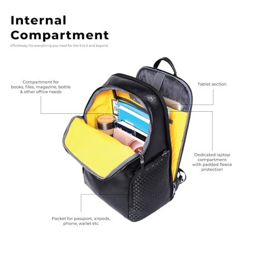 EUME Helix 28L Backpack Bag for Man, Charcoal Black| 2 Large Compartment Office Laptop Backpack | Fits Up to 15.6" Laptop | Vegan Leather | Travel Bag | Laptop Backpack for Men and Women - Image 5