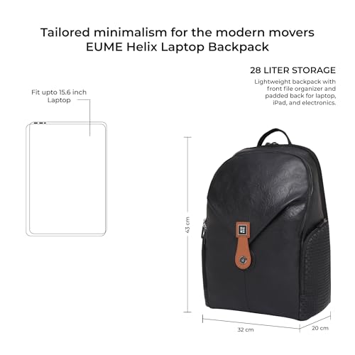 EUME Helix 28L Backpack Bag for Man, Charcoal Black| 2 Large Compartment Office Laptop Backpack | Fits Up to 15.6" Laptop | Vegan Leather | Travel Bag | Laptop Backpack for Men and Women - Image 3